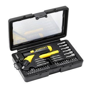 Битодержатель отверточного типа Pistol Grip Ratchet с храповым механизмом и набором из 37 бит STANLEY 0-63-038 1515784 фото