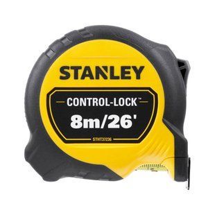 Рулетка вимірювальна CONTROL-LOCK довжиною 8 м/26, шириною 25 мм, в обгумованому корпусі, з подвійною шкалою STANLEY STHT37236-5 1514198 фото